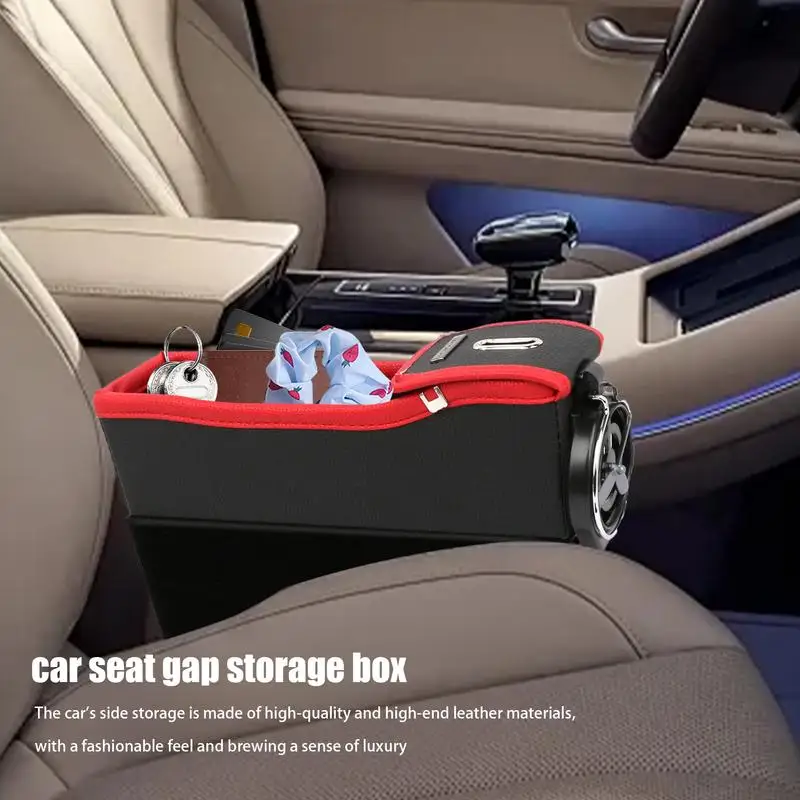 

Car Crevice Storage Organizer 2X Auto Console Side Extra Storage Boxes Automotive Accessories With Drink Holder Console Side