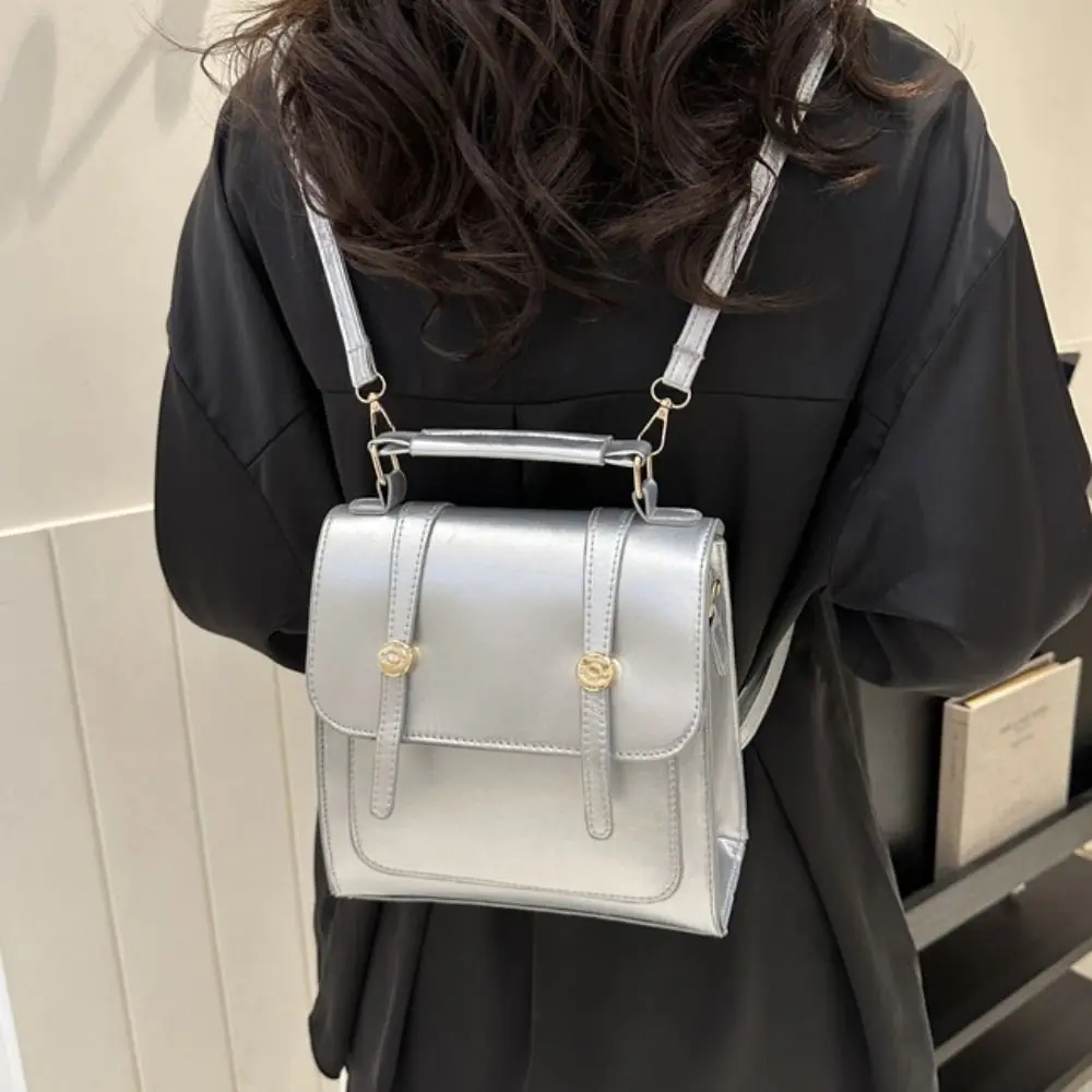 Elegant Minimalist College Style Ruckpack Large Capacity PU Leather Square Crossbody Bag Handbag Pure Color Travel Backpack Gift