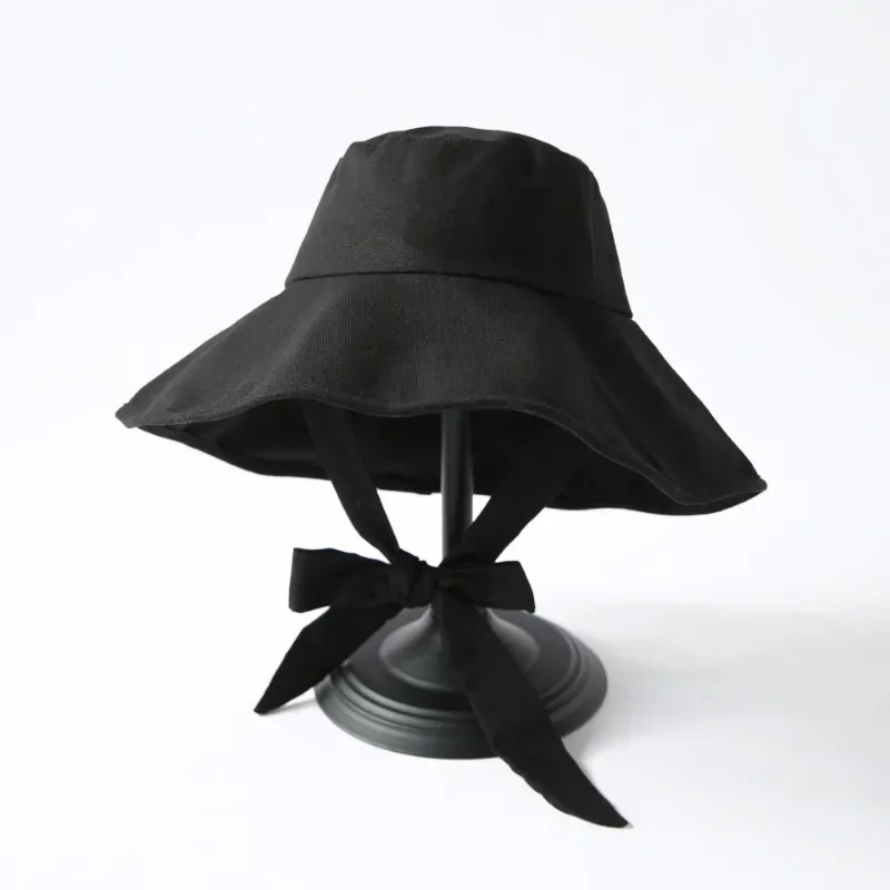Spring Summer Japanese Style Tie Dye Bucket Hat Women Korean Big Brim Foldable Sunscreen Cotton Linen Beach Sun Hat 5