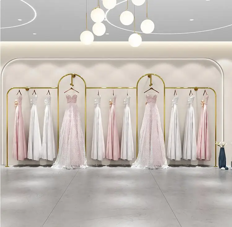 Clothing display shelf Women's clothing store shelf Wedding dress wall rack floor mounted side hanging clothes pole