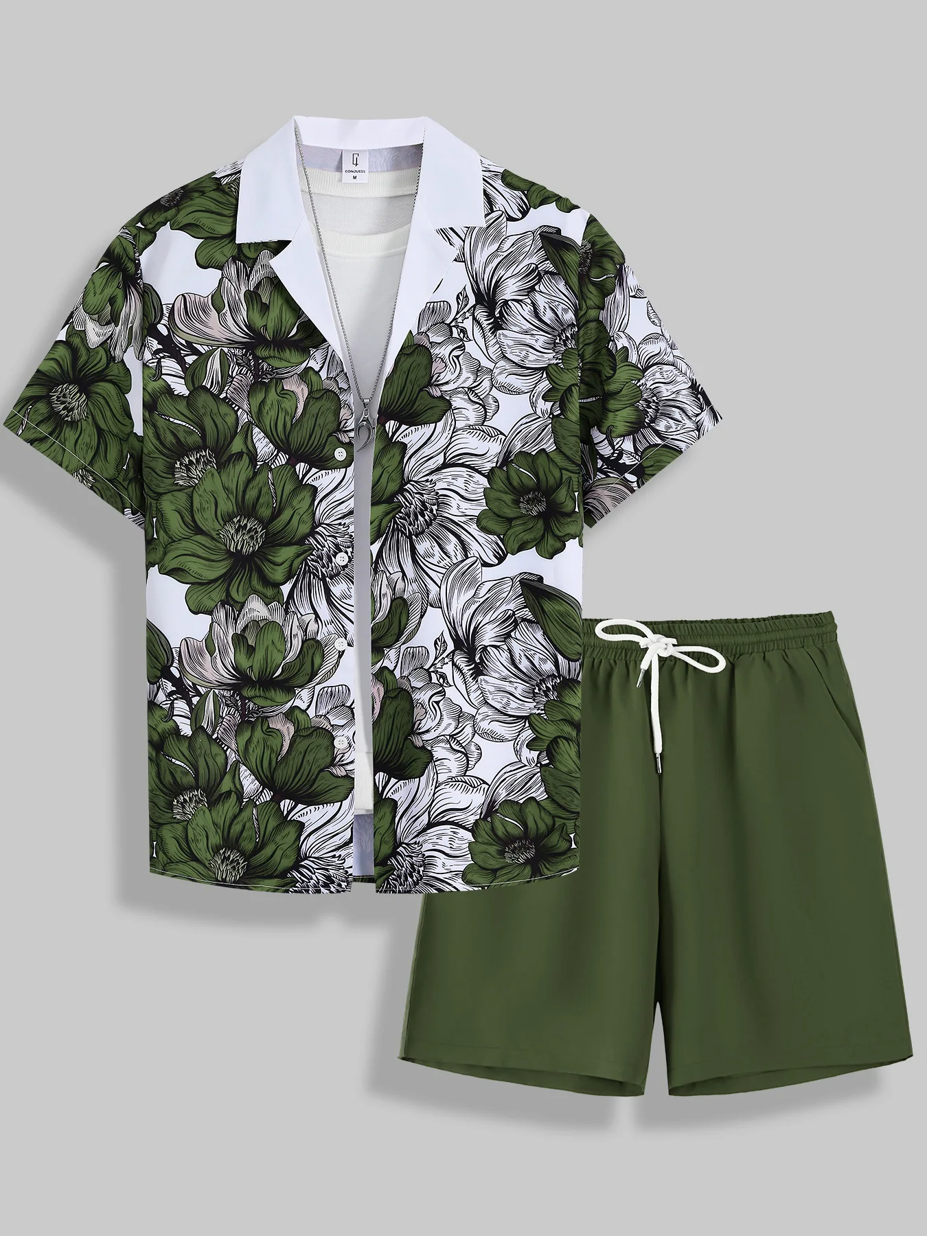 Men's Sophisticated Color Block Vacation Set Summer Retro Floral Lapel Shirt & Elastic Waist Shorts 2 Piece Casual Outfit