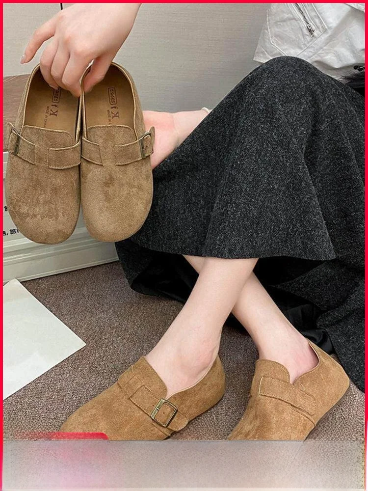 

Retro Full Wrap Shoes Women's Fashionable Flat Bottom Slip-On Two-Way Wear Casual round Toe Rubber Outsole