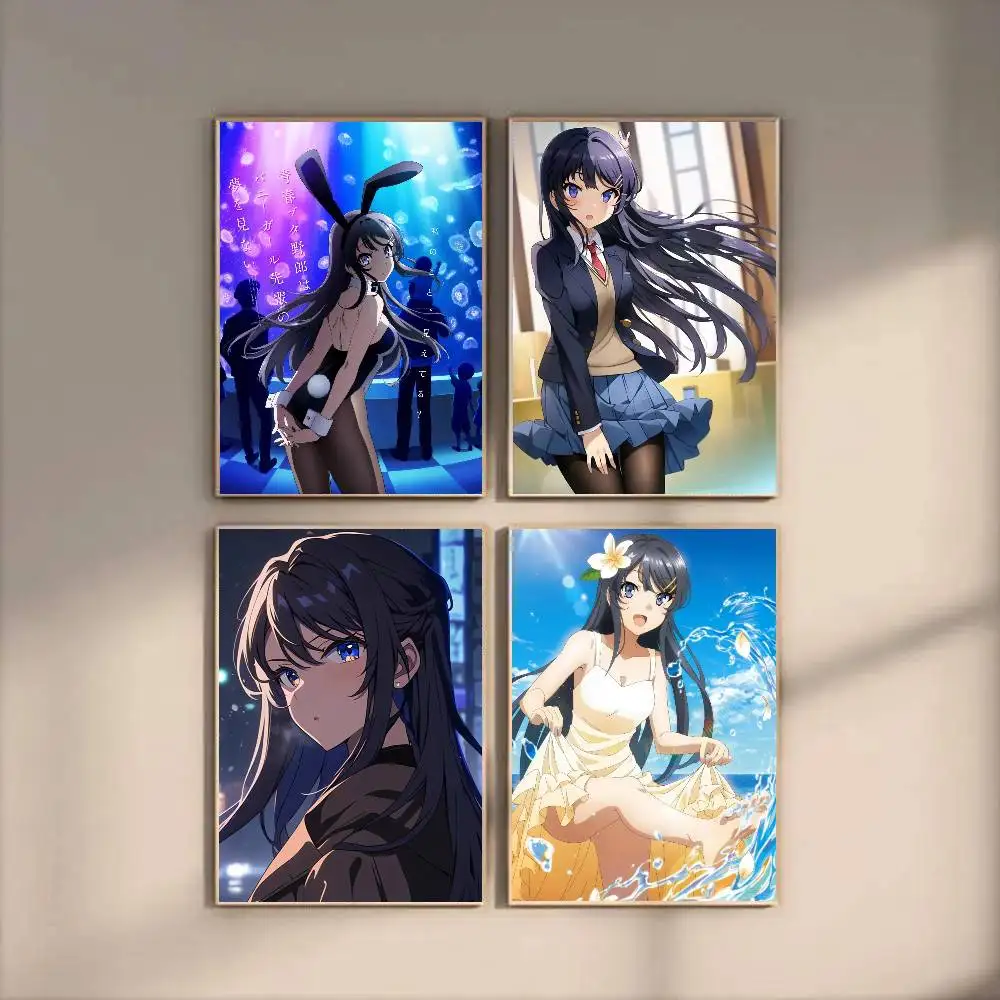 ‌Sakurajima Mai Rascal Does Not Dream Bunny Girl Senpai Poster Art Sticky Wall Waterproof Home Living Room Bedroom Bar Aesthetic