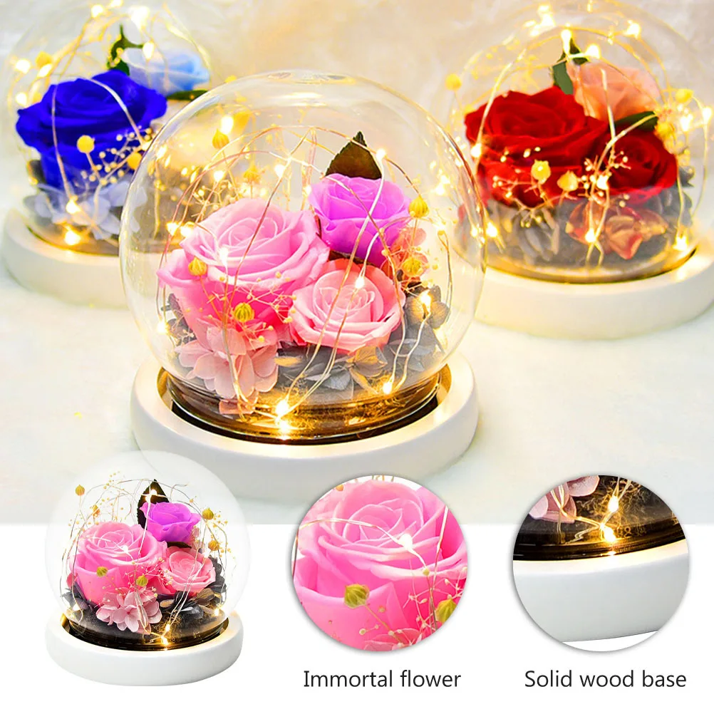 1 قطعة هدية صندوق الخالد زهرة زجاجية قبة ديكور رومانسية عيد الحب هدية لها مكتب المنزل الإبداعي