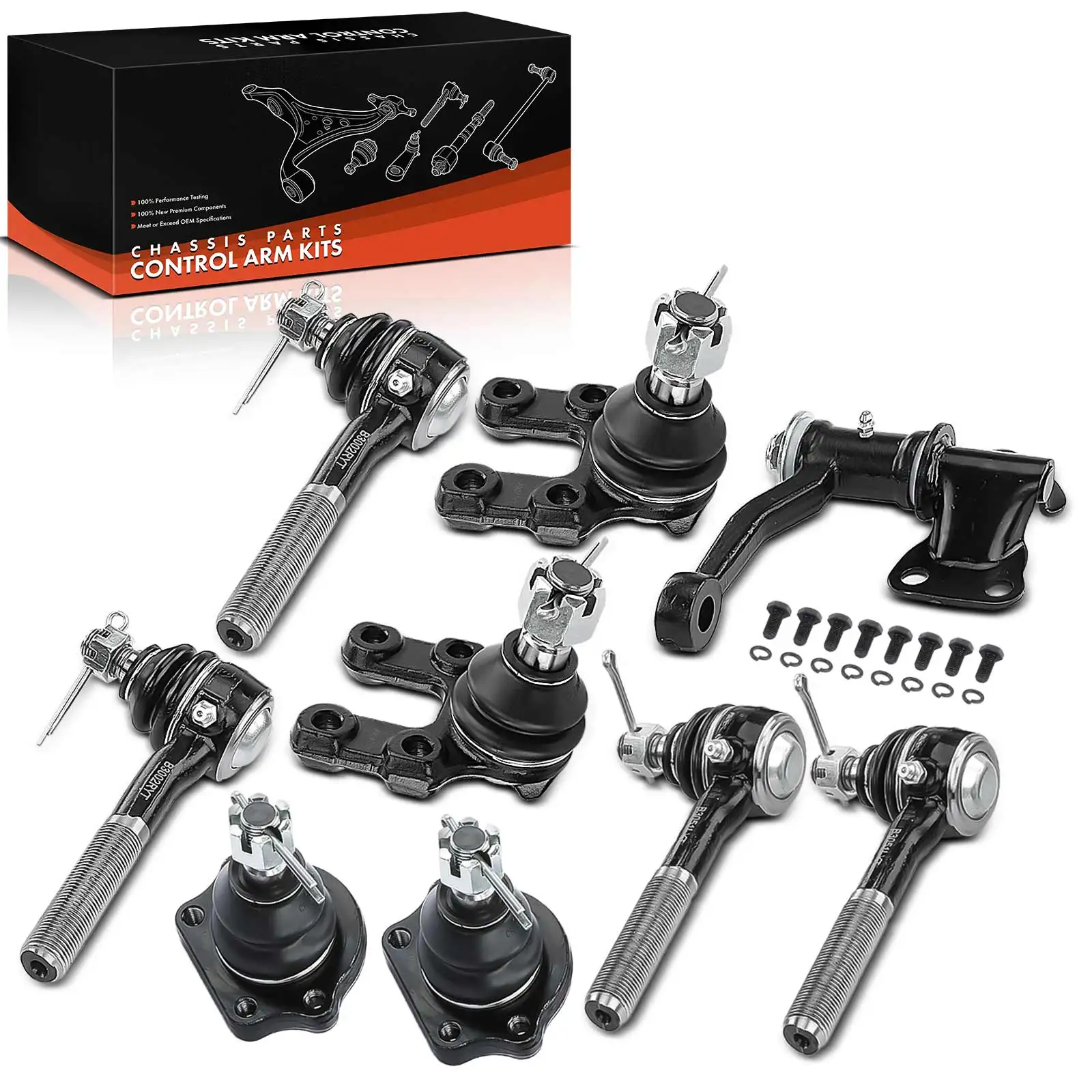 Frankberg 9-delige set voorste bovenste draagarmen voor Nissan Pickup D21, Terrano I WD21, 1986–1998; onderdeelnummers 4852131G25, K9022, 485061GT25.