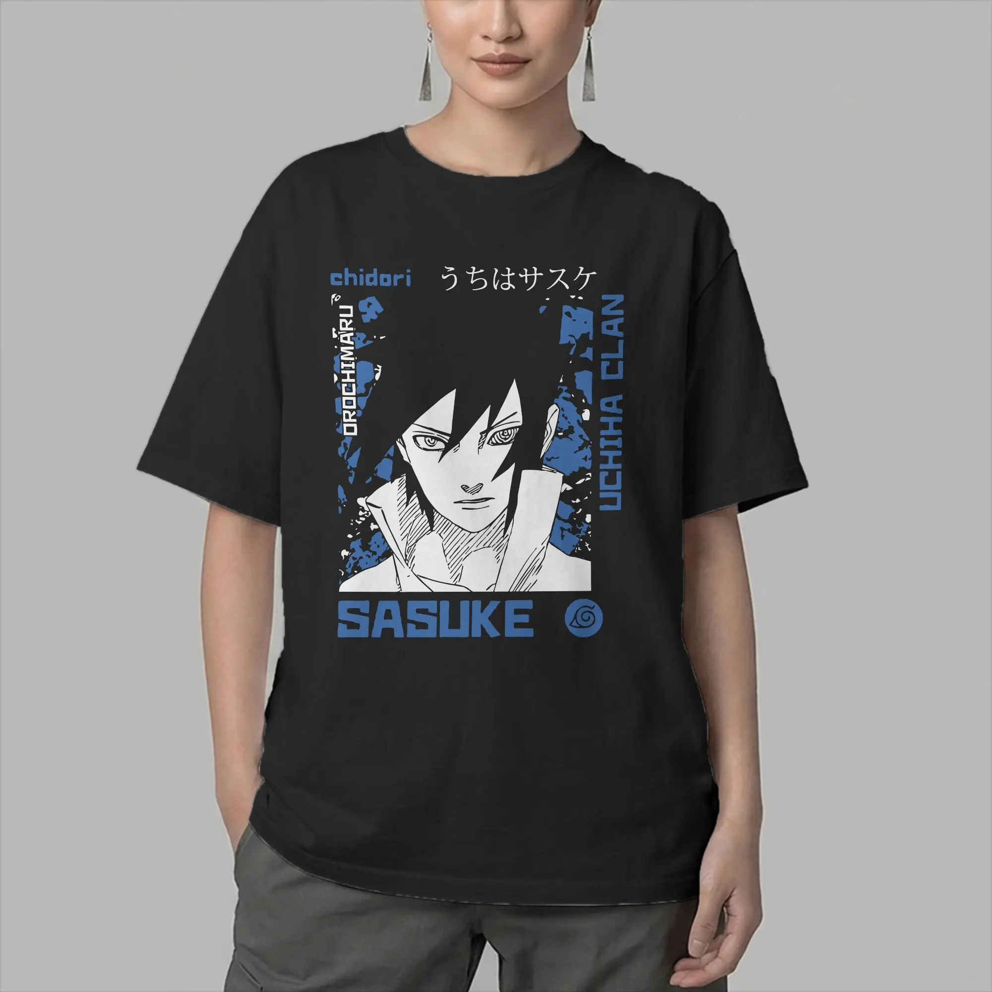 Men T-Shirt Sasuke Naruto Novelty Pure Cotton Tees Short Sleeve Japan Anime T Shirts Round Neck Tops Plus Size