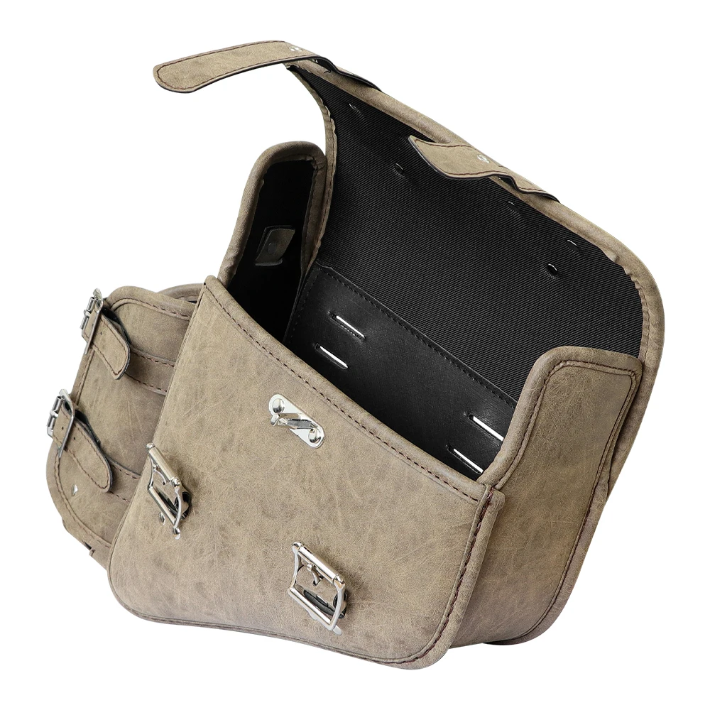 Motorcycle Saddle Bags PU Leather Tool Bag W/Water Bottle Holder Cafe Racer Luggage Bag Waterproof Universal For Cruiser Custom