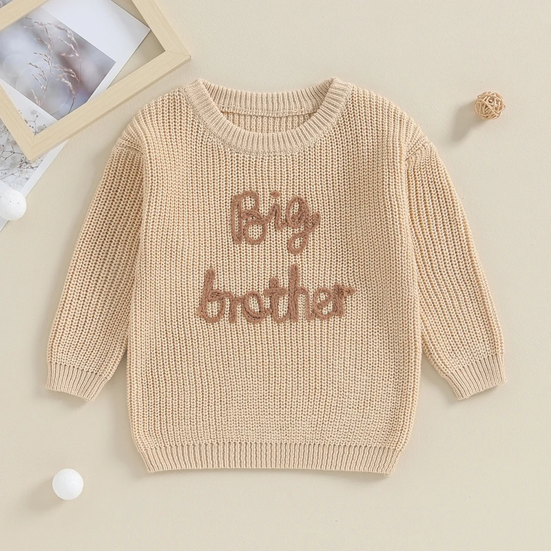 Комбинированная одежда Brother, джемпер с вышивкой для большого и маленького брата, вязаный свитер, пуловер для маленьких мальчиков, Топ