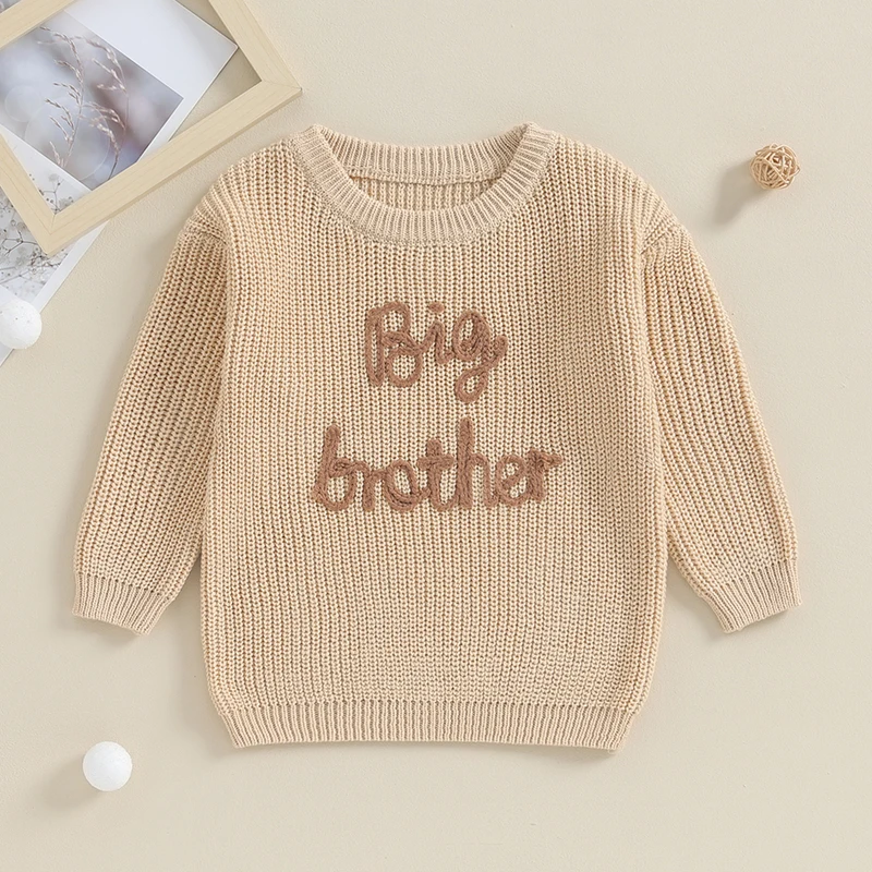 

Brother Matching Clothes Embroidery Big Little Brother Jumper Knitted Sweater Kid Toddler Baby Boy Pullover Top