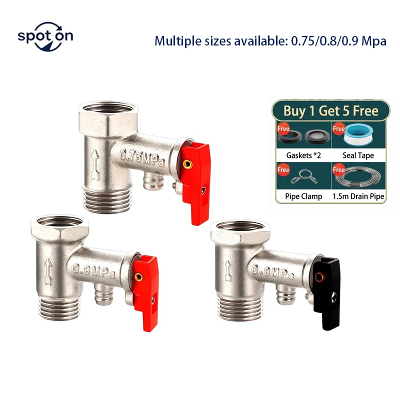 Multiple sizes available0.75/0.8/0.9Mpa GThread Durable Brass Safety/Pressure Relief Valve for Electric Water Heaters