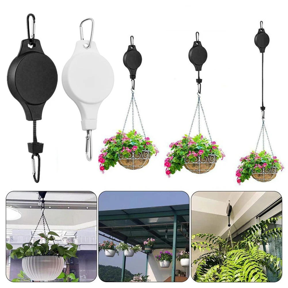 Easy-Reach Plant Pulleys Retractable Plant Hanger for Garden Balcony Indoors Outdoors Planter Hanging Hook