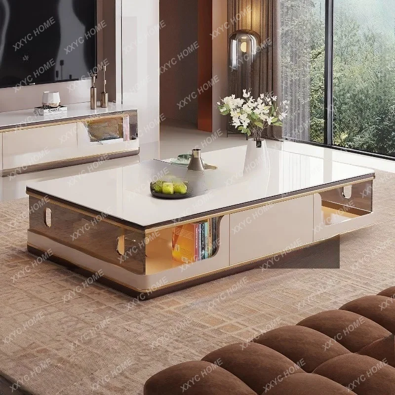 XXCoffee table living room new high-end extended large apartment coffee table bright rock slab surface