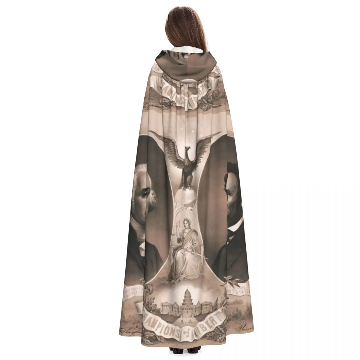 جورج واشنطن وأبراهيم لينكولن عباءة طويلة بغطاء للرأس الساحرة في القرون الوسطى زي تنكري كيب حفلة الهالوين للبالغين للجنسين