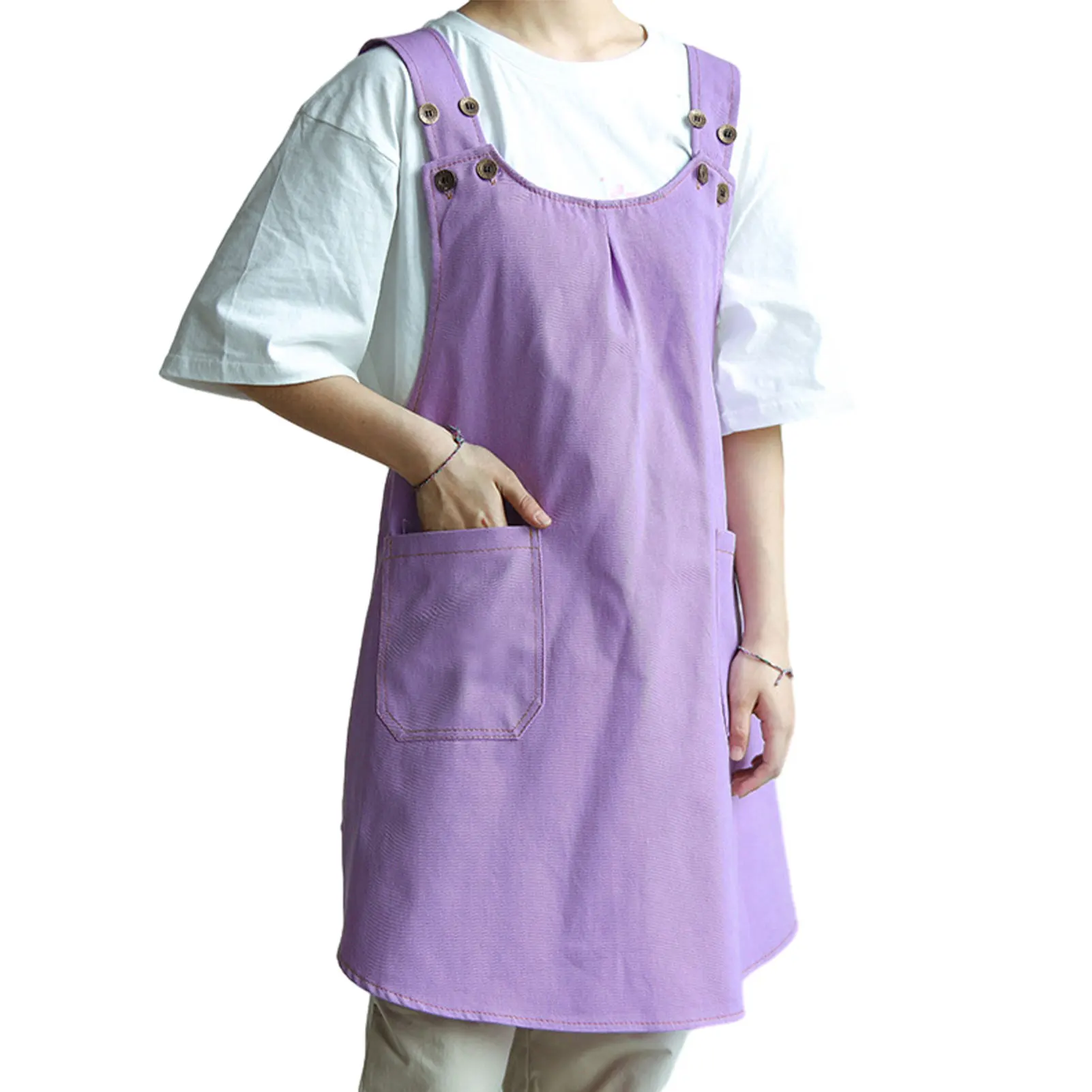 

Denim Stylish And Functional Work Apron Wide Applications One Size Fits All Washed Denim Khaki