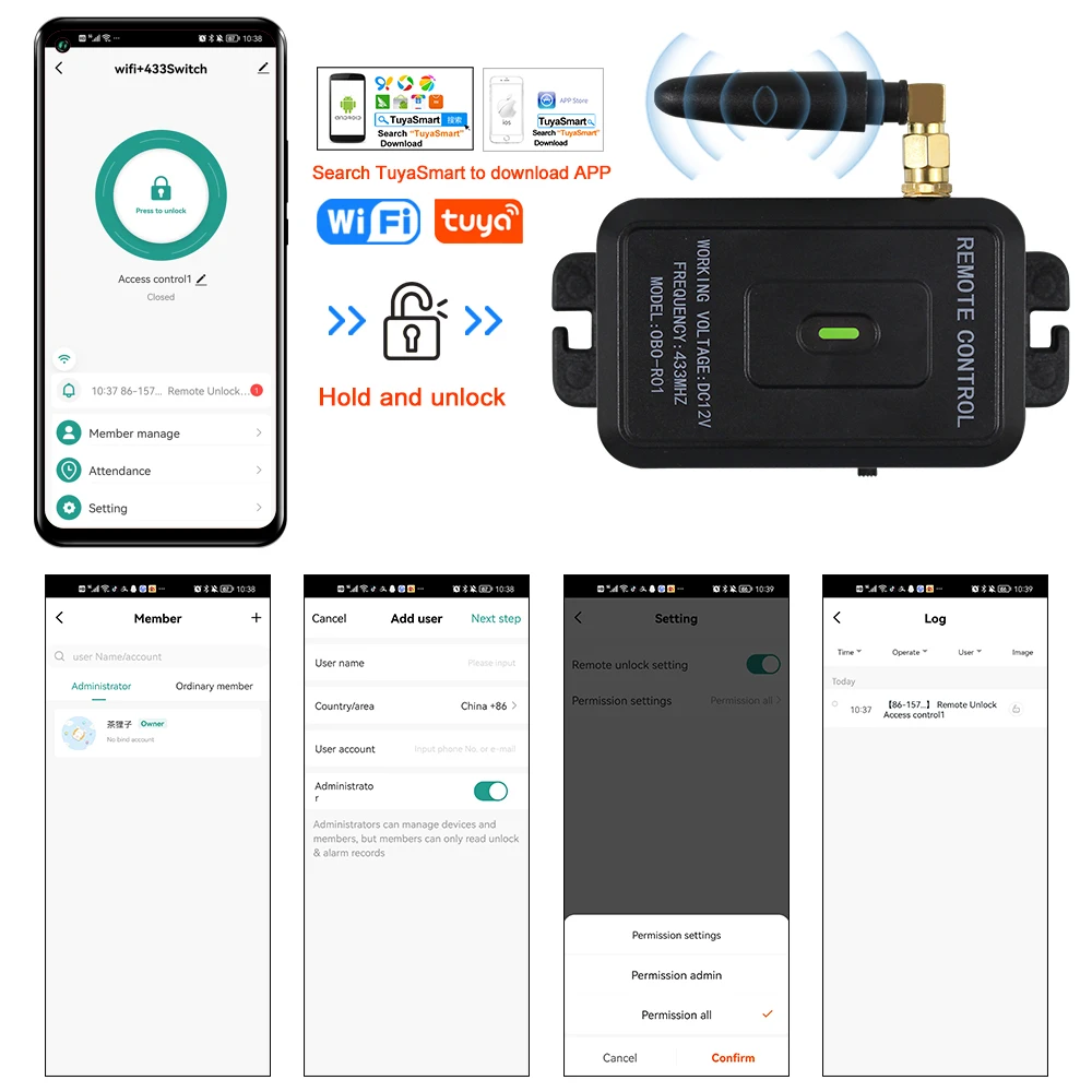 YiToo-Novo Estilo Access Control System Kit, Wi-Fi Tuya, Smart App Desbloqueio, Controle Remoto, DC 12V Power Adapter, Fiação Fácil, 2023