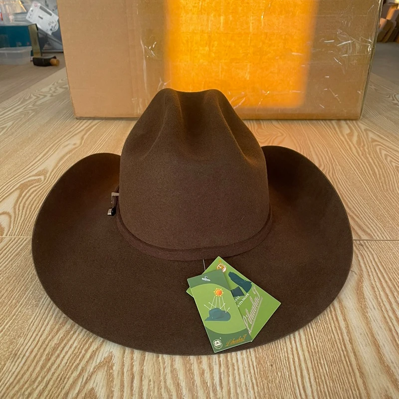 LIHUA 100% Wool Retro Felt Wide Brim Hat Western Cowboy Cowgirl Style with Wind Lanyard Dress up Outdoor Sun Protection