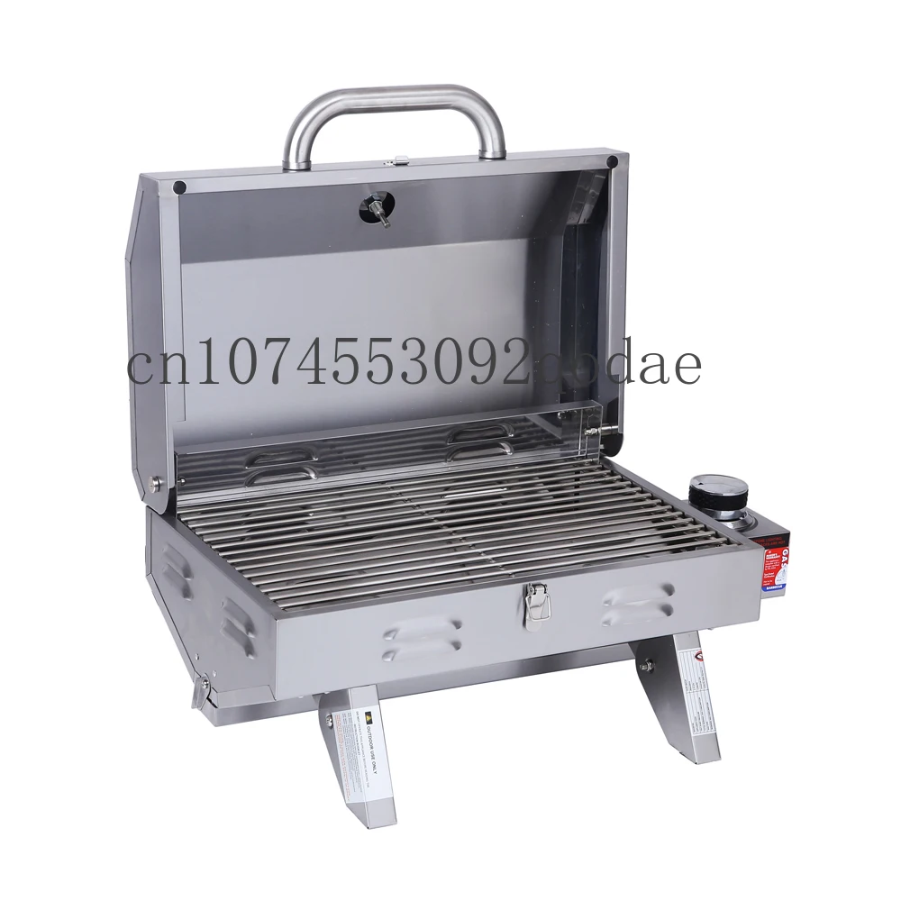 Portable Stainless steel gas BBQ Grill With Lid Barbecue Grill Stove With Stainless Steel Cover Gas Grill Net Fast Heating