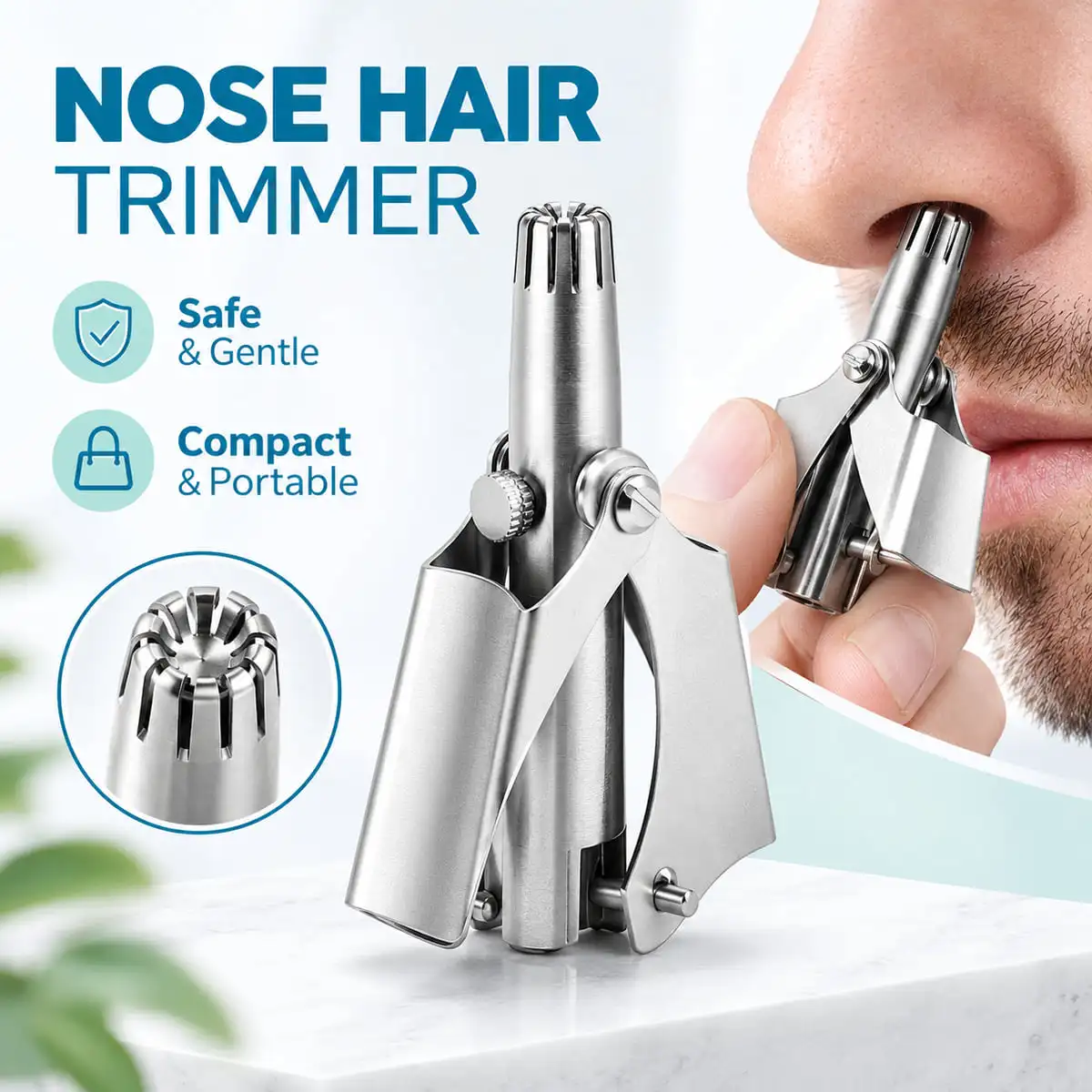 1PC Manual Nose Hair Trimmer Portable Handheld Facial Hair Grooming Tool Easy Clean Compact Home Travel Personal Care Accessory