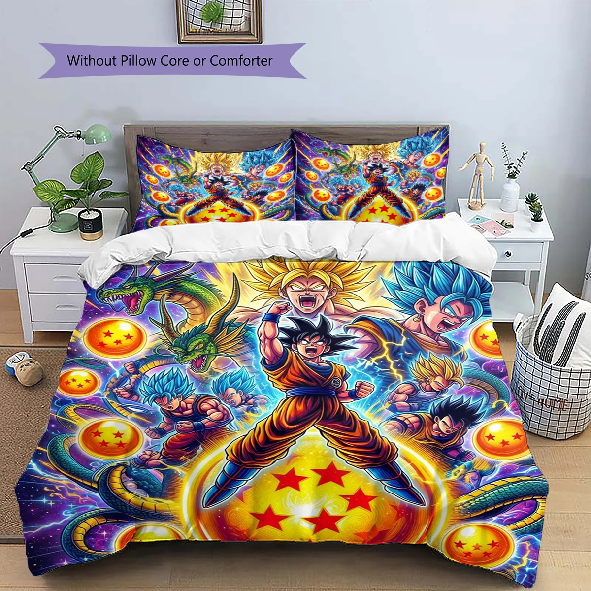 Dragon Ball Goku Patterned Pillowcase & Duvet Cover Set Bedroom Layout Anime Bedding Decor Wonderful Anime Fan Gift.-TING