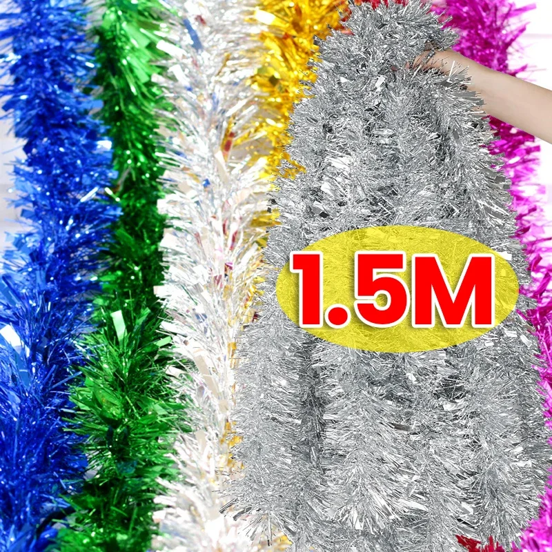 1/20pcs Christmas Ribbon Garland 1.5M Colorful Cane Foil Tinsel Glitter Metallic Xmas Tree Wrapping Ribbons Ornaments DIY Decor