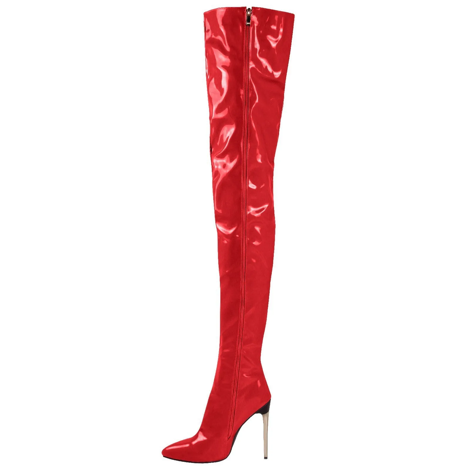 Winter New Sexy Women\'s Boots with Pointed Side Zipper and Patent Leather High Thin Heel 11cm Over Knee Women\'s Boots