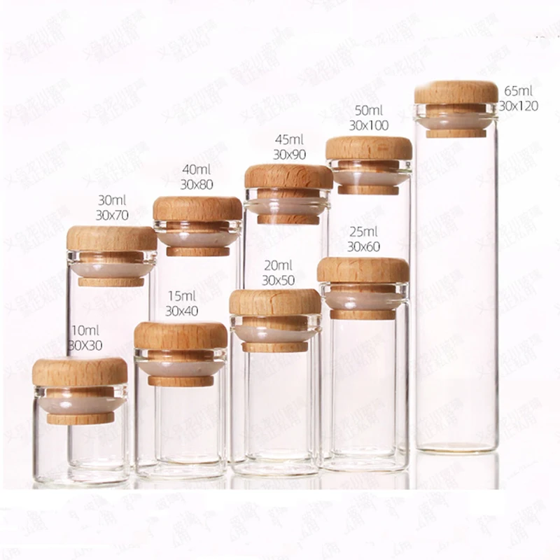 Mini Glass Jars with Bamboo Lids, Transparent Glass Bottles, Seal with Bamboo Caps, Potion Bottles, Glass Vials, Message Bottle