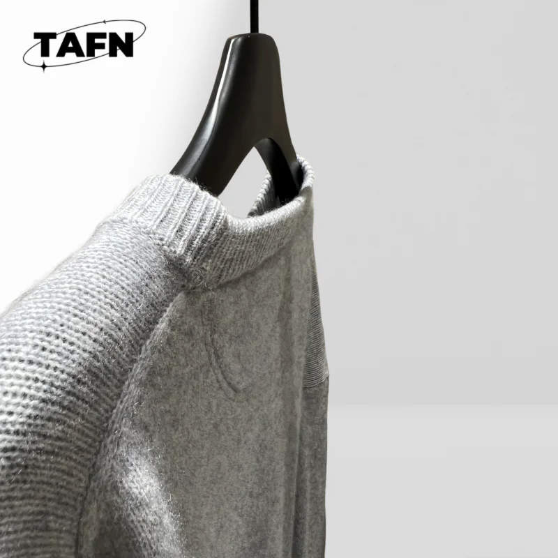 Women's Gray Mixed Wool Plaid Splicing Knitwear Stylish Button Front Knit Sweater, Lightweight & Comfortable for WinterAH0250