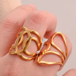 Hollow Out Geometric Gold Plated Stainless Steel Open Rings for Women Female Simple Line Fashion Jewelry Accessories Wholesale