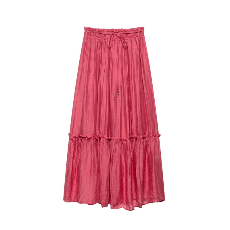 2025 Zomer Vrouwen Rode Plooien Shirt Rokken Sets Lace Up Lange Mouwen Shirts + Hoge Taille Plooirok Mode dame Outfits