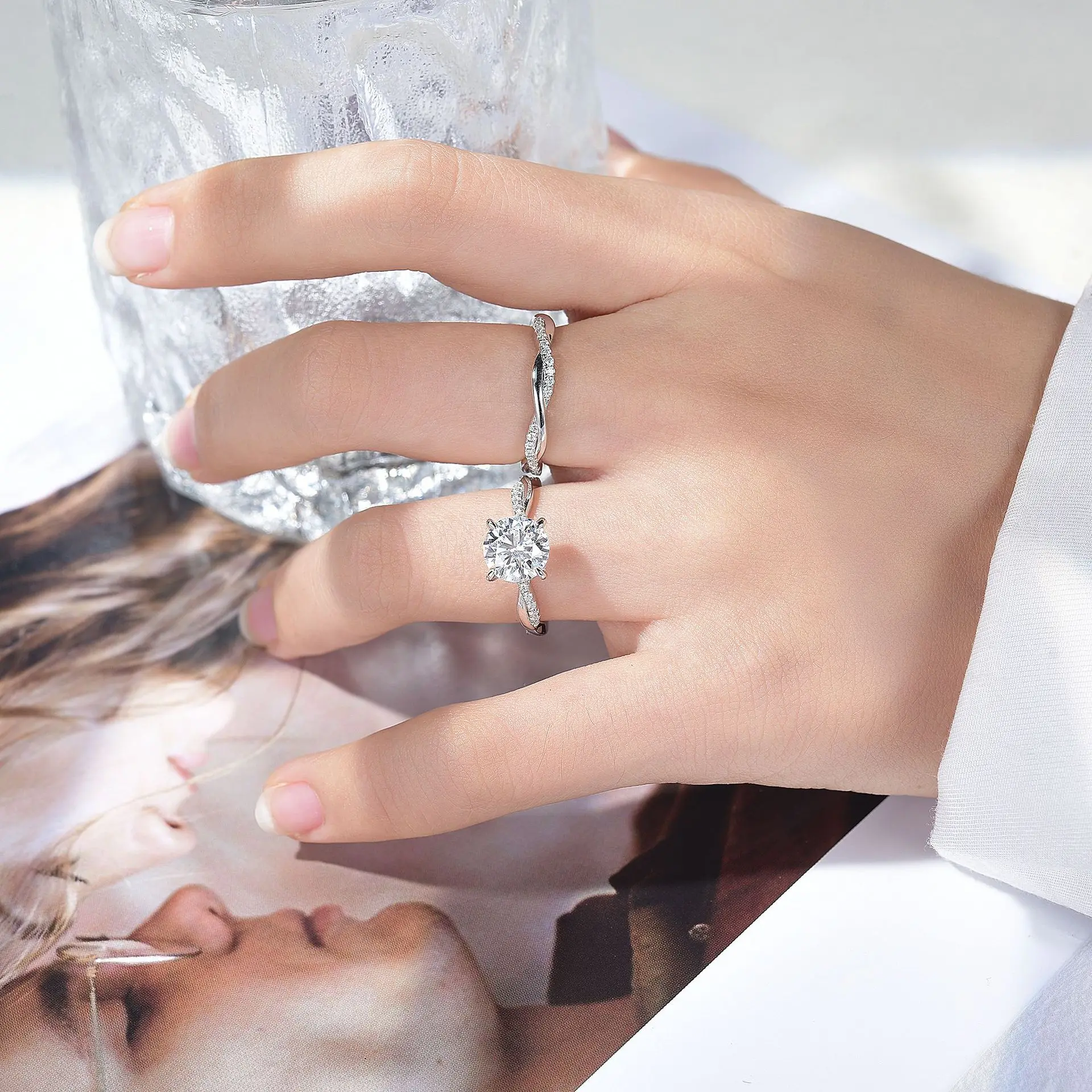 LYEE CYEE 925 sterling silver classic four claw vine ring wall 8.0mm2 carat all moissanite engagement ring for men and women elegant style engagement wedding ring Valentine's Day gift Birthday/holiday jewelry