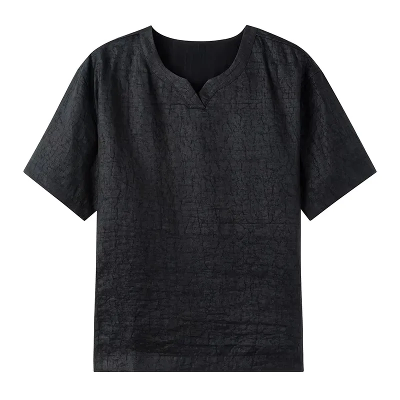 Natural Silk 100% Lightweight V-Neck T Shirt For Men Short Sleeve Summer Top Quality Skin-Friendly Loose Fit Camisetas De Hombre