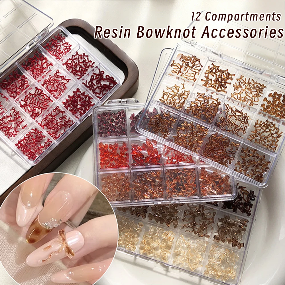 

1Boxs 120-160pcs Vintage Burgundy/Red/Brown Bow Nail Charms 3D Resin Maillard Bowknot Nail Decors Autumn/Winter Manicure Jewelry