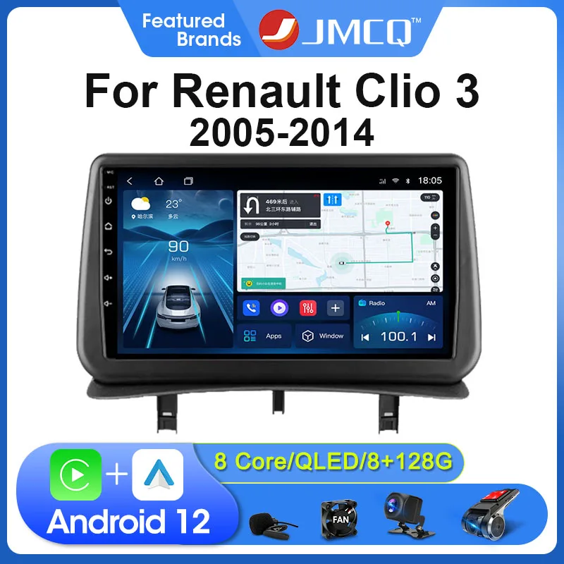 JMCQ Car Radio Multimedia Video Player For Renault Clio 3 2005-2014 Navigation GPS Head Unit Wireless Carplay 2Din 4G Android 12