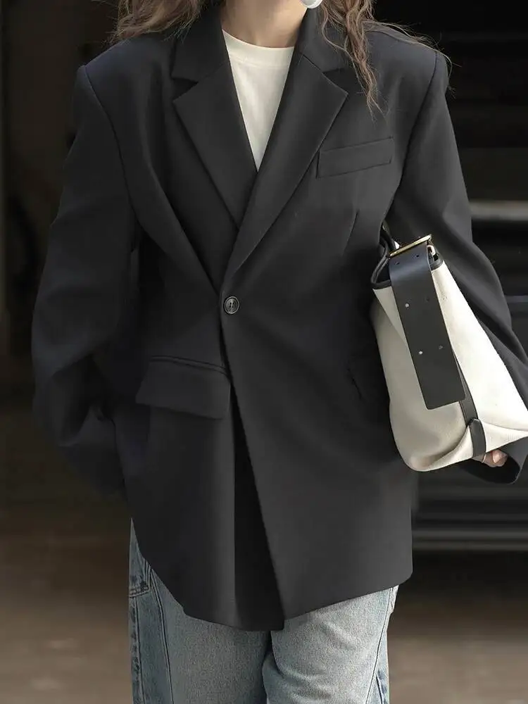 Black Irregular Women Button Big Size Elegant Blazer New Lapel Long Sleeve Jacket Fashion  Spring Autumn 2026 7AQM