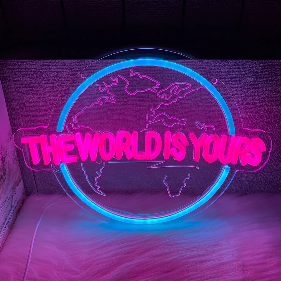 Il mondo è il tuo Insegna al neon a LED, scultura 3D con insegna a forma di terra, utilizzata per l'arredamento della camera da letto, del club e della sala giochi, alimentato tramite USB.