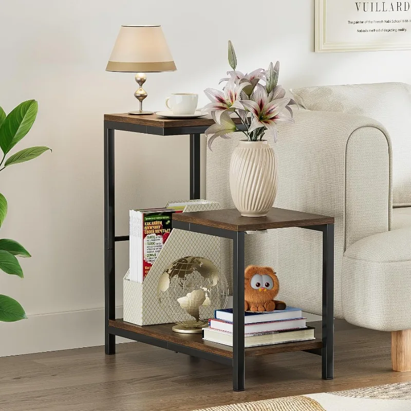 

G-Shaped End Table - Small Side Table for Living Room, Bedside Table with Storage Shelf, Corner Tables for Small Spaces