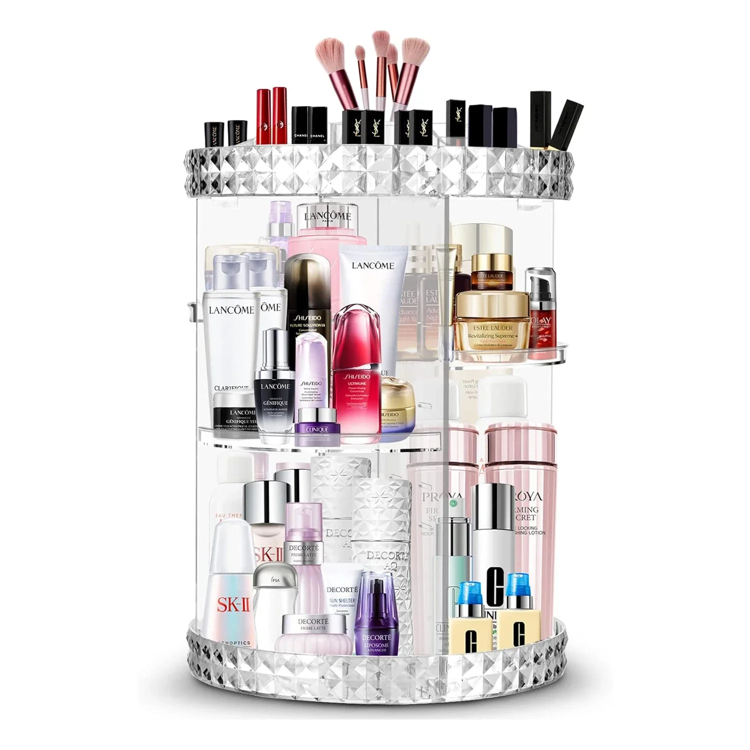 

360° Rotating Makeup Organizer, Adjustable Layers Spinning Holder, Large Capacity Carousel Cosmetics Display Cases for Vanity