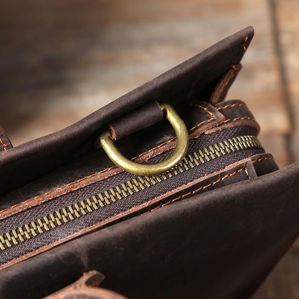 S.WORKER Handgefertigte Vintage-Leder-Aktentasche | Einfache Herren-Business-Handtasche 14" Laptop-Tasche – Detail 18