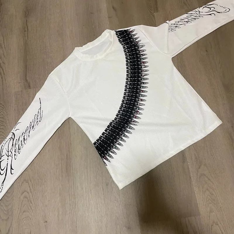 2026 Neu Y2K Bullet Letter Bedrucktes Amerikanisches Retro Langarm-T-Shirt Street Style Lässiges Lockeres Unisex-Oberteil – Detail 12