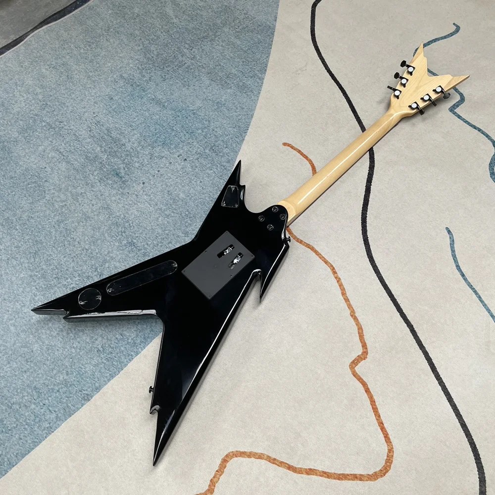 Black 6-string electric guitar, double vibrato joystick, guitar solo playing guitar, blue lightning pattern panel