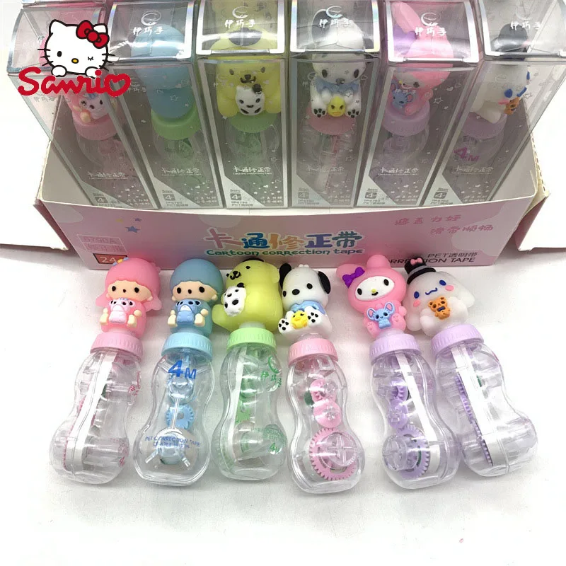 Sanrio 24pcs Correction Belt Kawaii Cinnamoroll Kulomi Bottle Correction Belt Students Learn Stationery Products Gift Wholesale