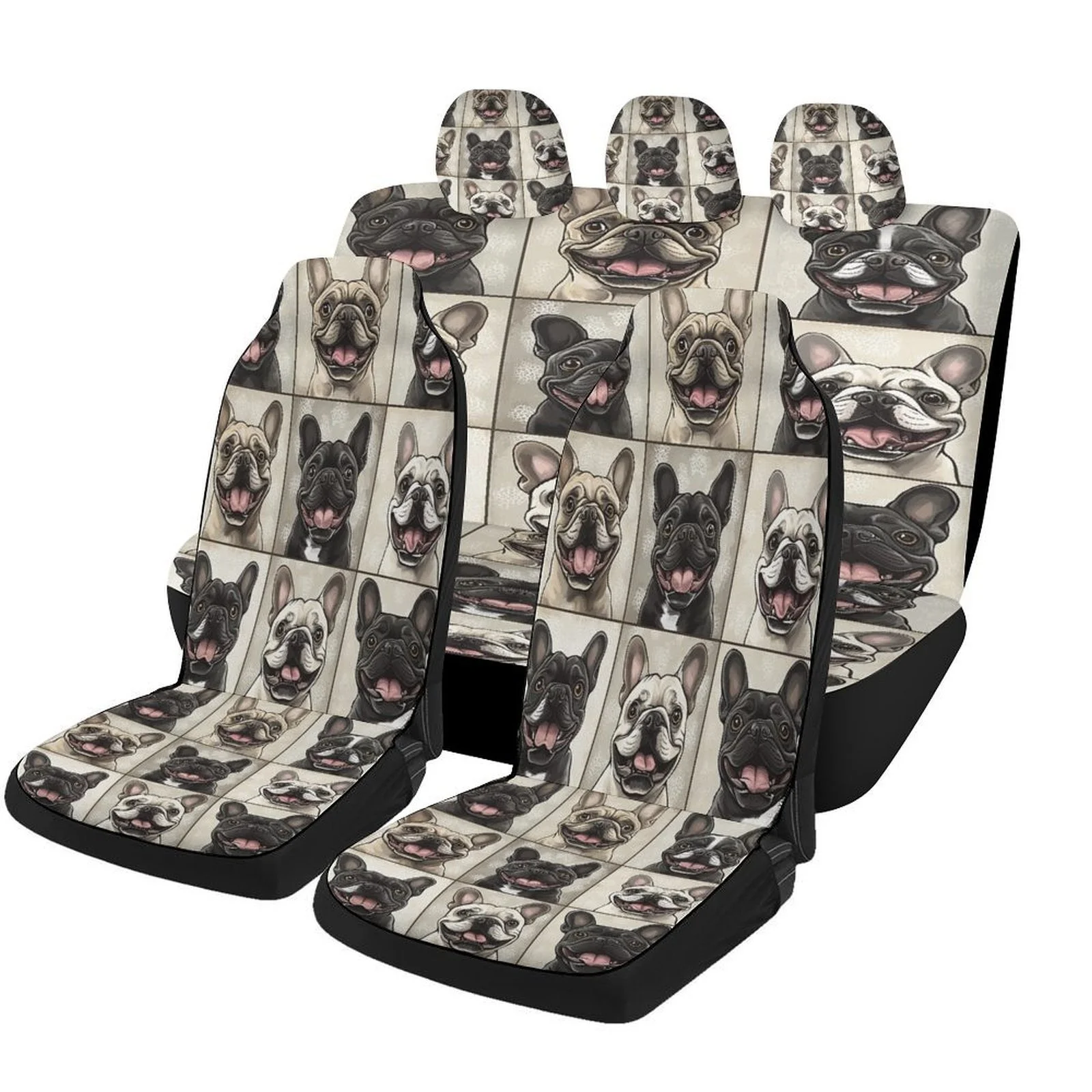 French Bulldog Themed Car Seat Cover Set For Most Vehicles - Fit For 2-Seat Cars (Front & Rear Seats), Cute Frenchie Dog Design