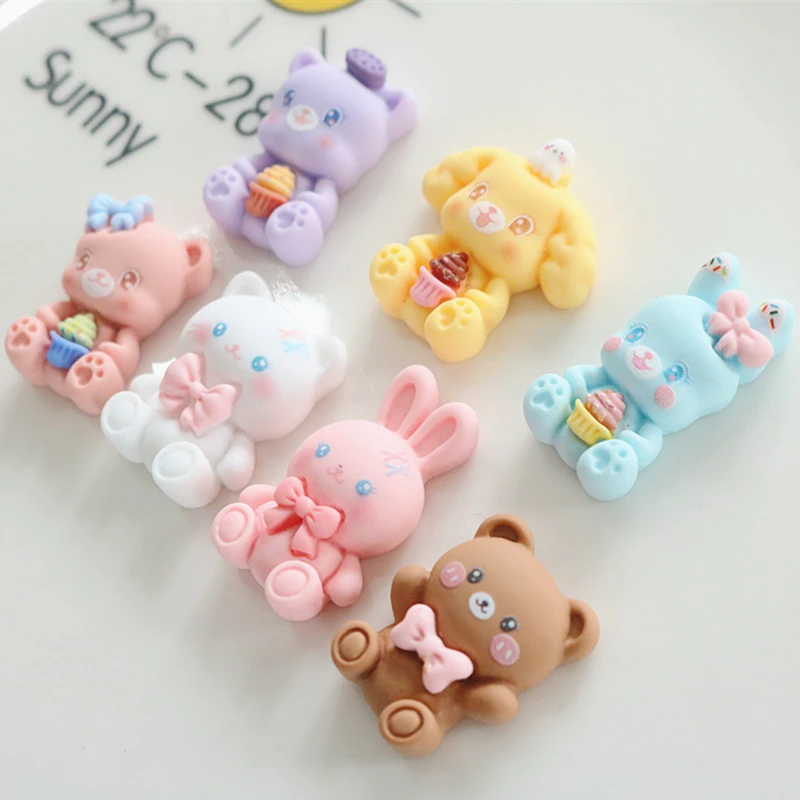 10 Pcs New Lovely Mini Cartoon Bear Rabbit Animal Series Resin Scrapbook gioielli fai da te accessori per forcine decorare artigianato