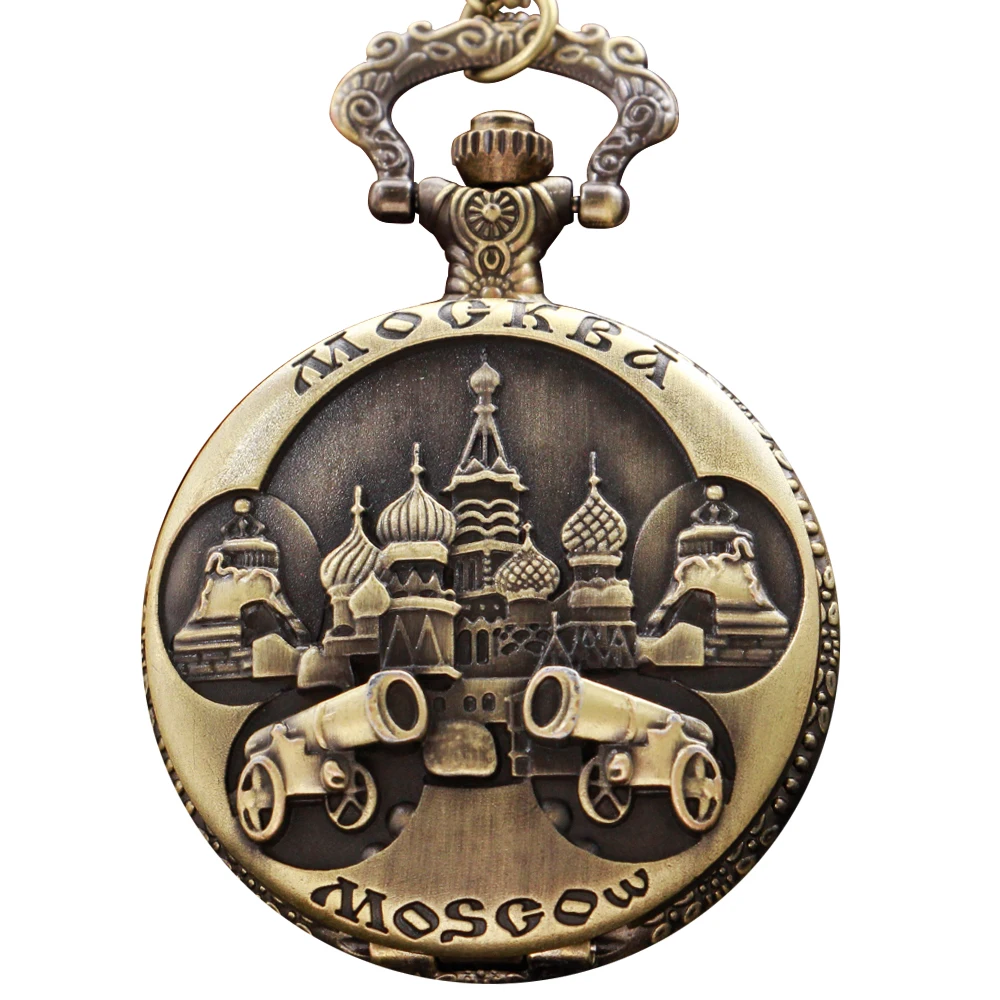Steampunk Bronze Retro Time Necklace Clock Royal Salute Cannon Palace Castle Quartz Pocket Watch Men's and Women's Accessories