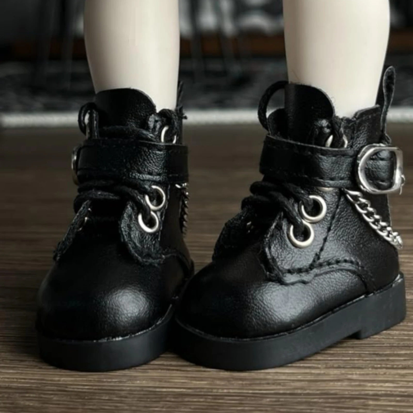 BJD Boots Metal Stud Trim Black Platform Doll Boots BJD Shoes Zipper Element