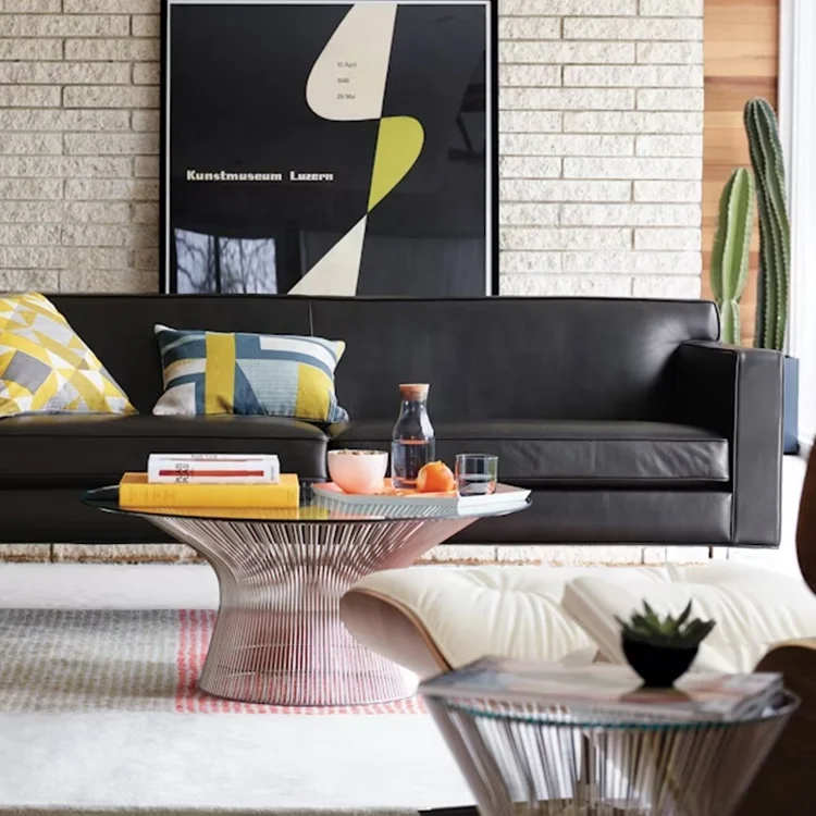 Meja Kopi Kaca Bundar Desain Modern Meja Samping Ruang Tamu Baja Tahan Karat Meja Tengah Klasik