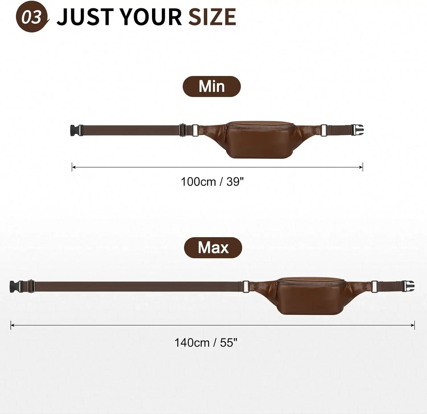 Picture 6: Soft Leather Fanny Pack for Women & Men, Crossbody Waist Pack with Adjustable Strap, Large Pocket, Sturdy Zippers, for Travel, H