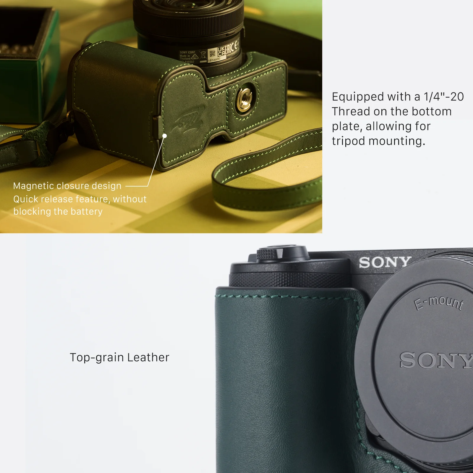 TILTA for Sony ZV-E10 II Leather Camera Case Protective Case Top Grain Leather -Green 62g TA-T69-LCC-GN