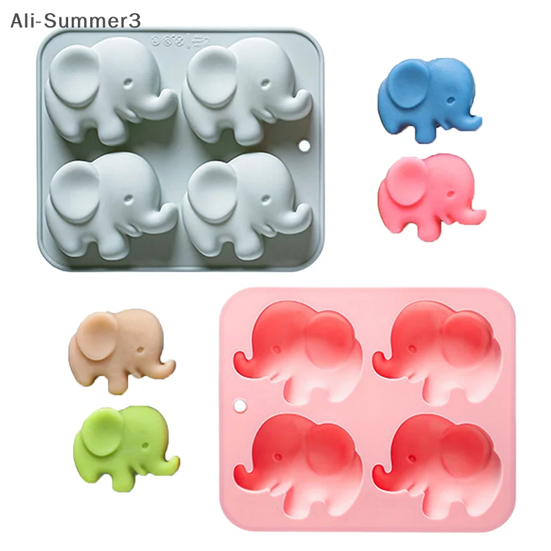 4-hole Baby Elephant Silicone Mold Cute Animal Fondant Candy Chocolate Mould Baking Tools Ice Grid Soap Epoxy Resin Mold