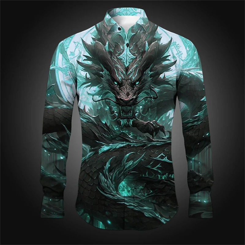 Men\'s shirt pattern printing new shirt hot selling lapel loose casual long sleeved cardigan 3D digital top button up clothing